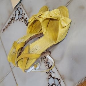 Candies high heels vintage from 1980 cork with bows polka dot sun yellow